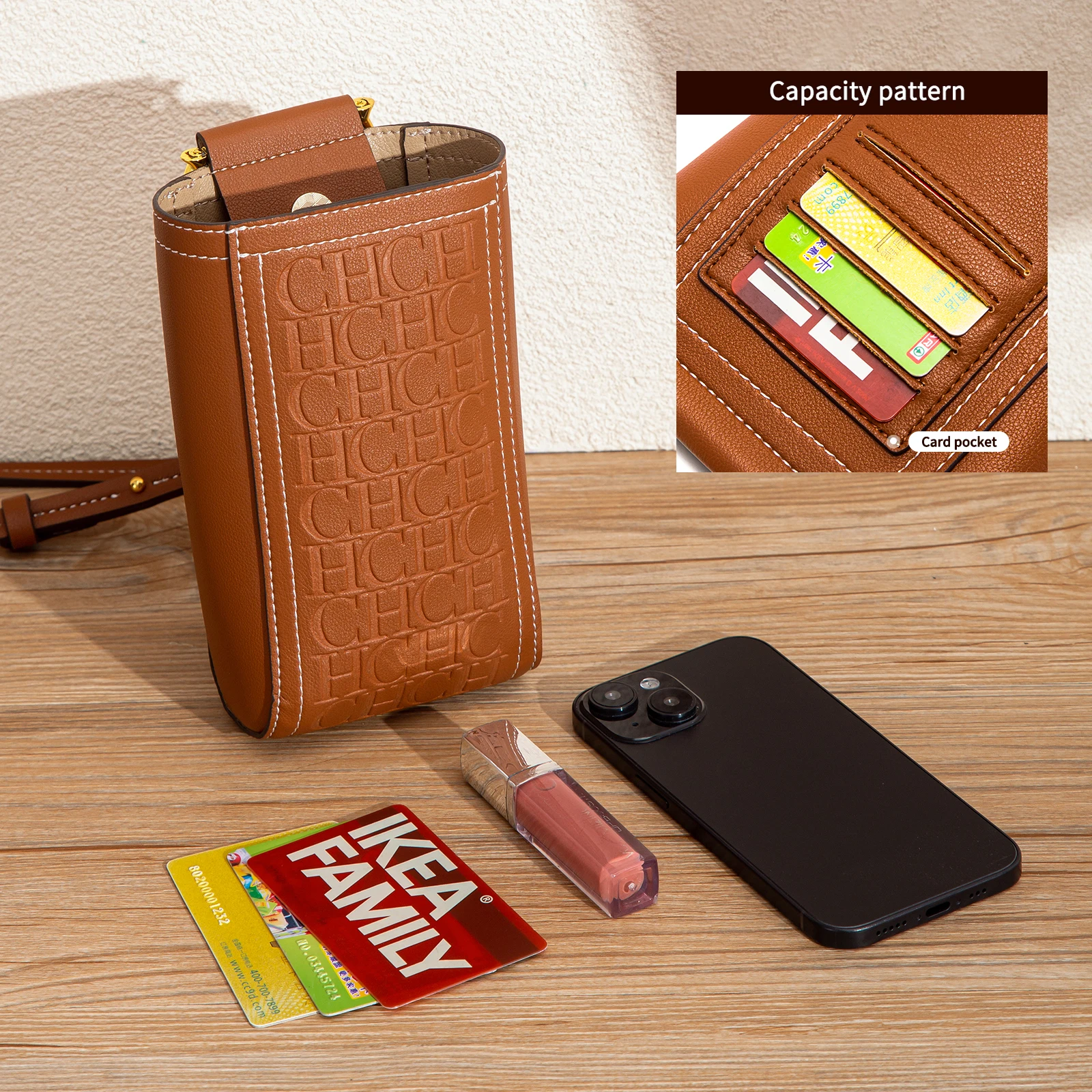 Borsa per cellulare autunno nuova tinta unita Borsa per carte di credito Borsa a tracolla da donna