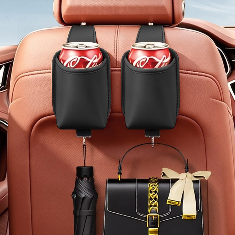 Universal Car Seat Back Mounted Cup Holder PU Leather Drink Holder Organizer Headrest Hanger for Auto Interior Accessories