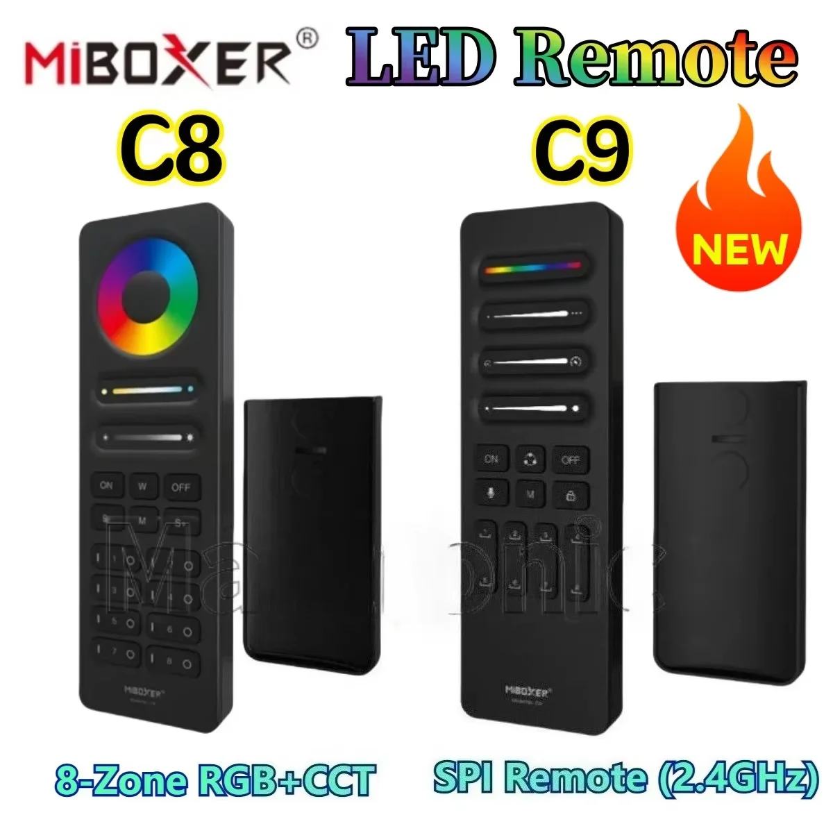 

MIBOXER 8-зонный пульт дистанционного управления RGB + CCT C8/C9 SPI, радиочастотная беспроводная связь (2,4 ГГц), RGB, лампа для регулировки яркости, цветовой температуры и насыщенности
