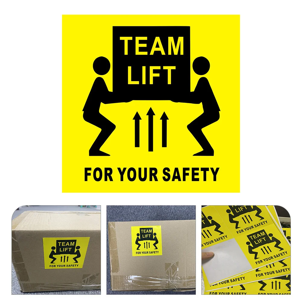 200pcs Outer Box Label Team Lift Warning Stickers Heavy Object Shipping Labels Self-Adhesive Safety Decal For Factory Hospital
