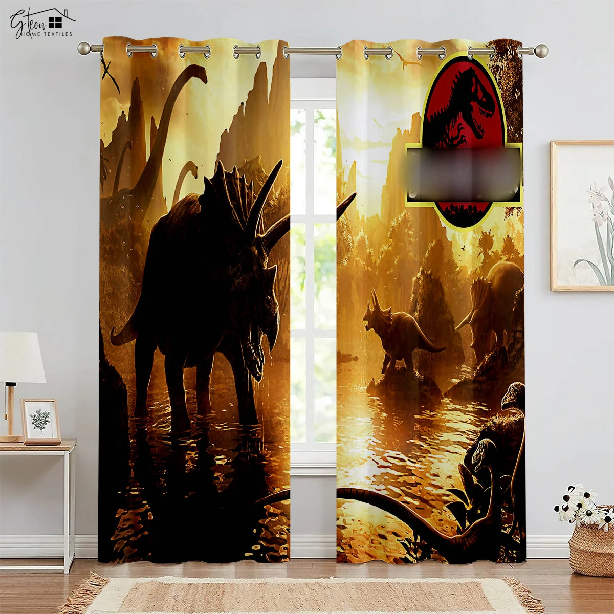 

Monster Dinosaur Animal Pattern 3D Printing Curtains Cartoon Bedroom Living Room Children's Room Decorative Curtains 2 Pieces