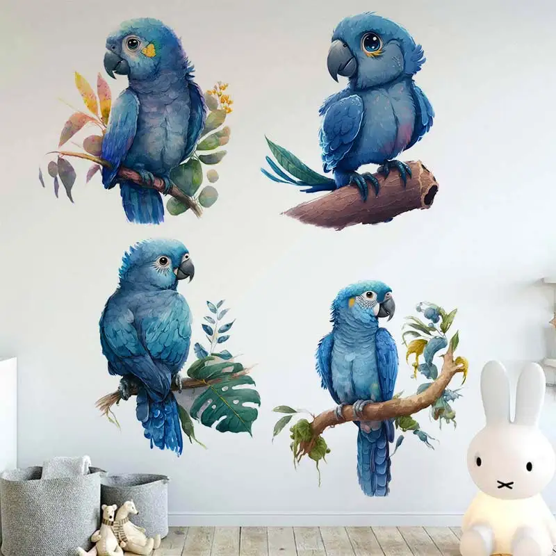 Blue Parrot Wall Sticker Bathroom Toilet Decor Living Room Cabinet Home Decoration Decals Animal  Stickers M766