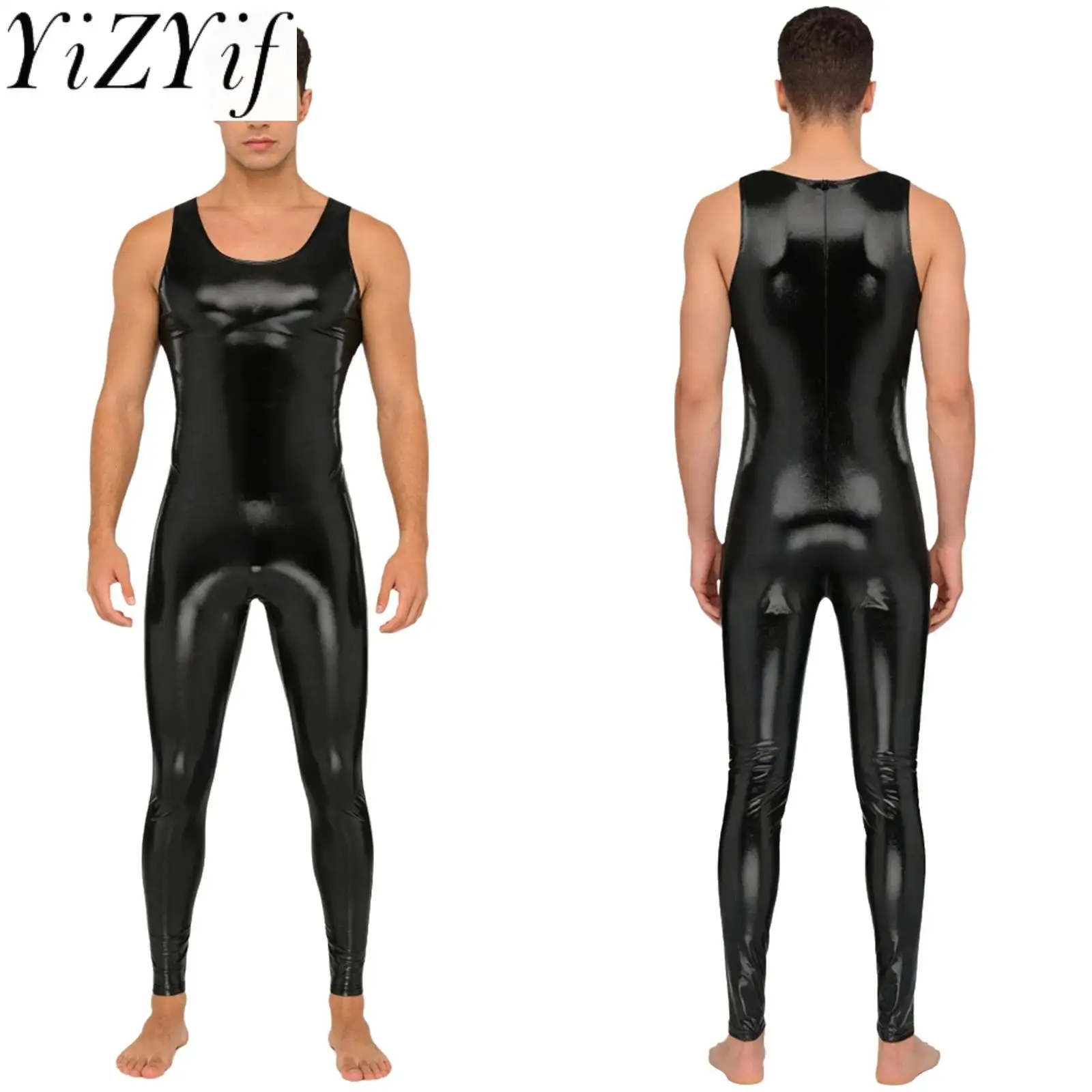 

Мужской металлический комбинезон для гимнастики и йоги, без рукавов, облегающий, для бодибилдинга, клубных выступлений и танцев