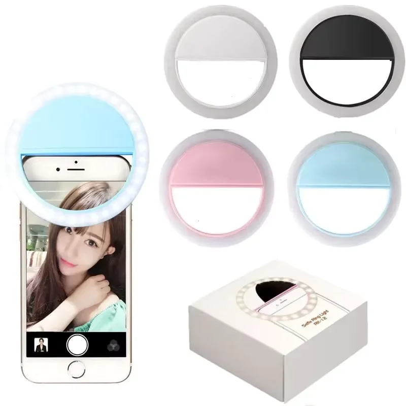 Anel de Luz LED com Carregamento USB, Anel de Luz para Selfie Compatível com Lente de Celular, Lâmpada de Selfie com Clipe de Anel