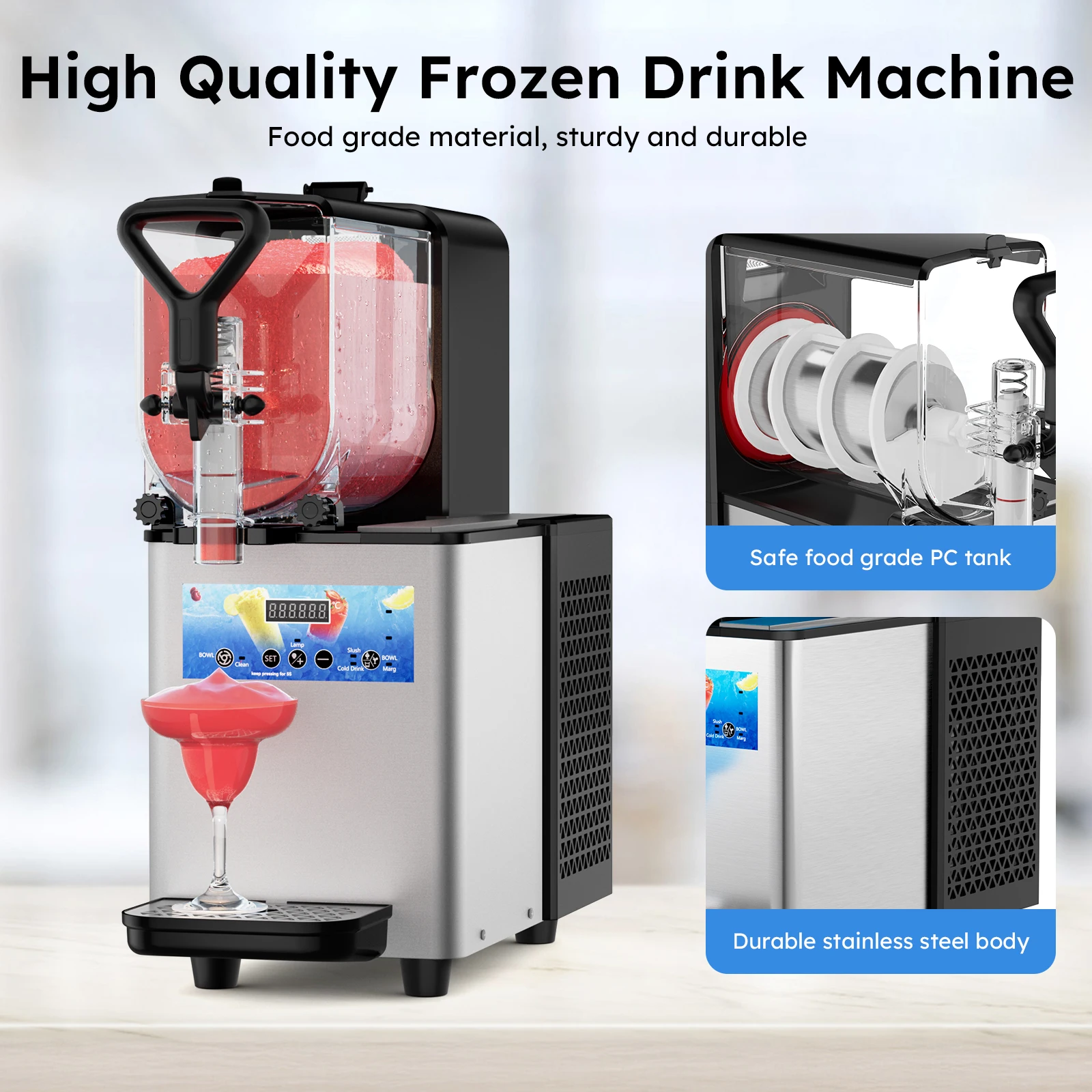 Commercial Slushy Machine 3L/12L/15L Singel Tank Margarita Machine Stainless Steel Frozen Drink Machine Perfect for Cafes Bars