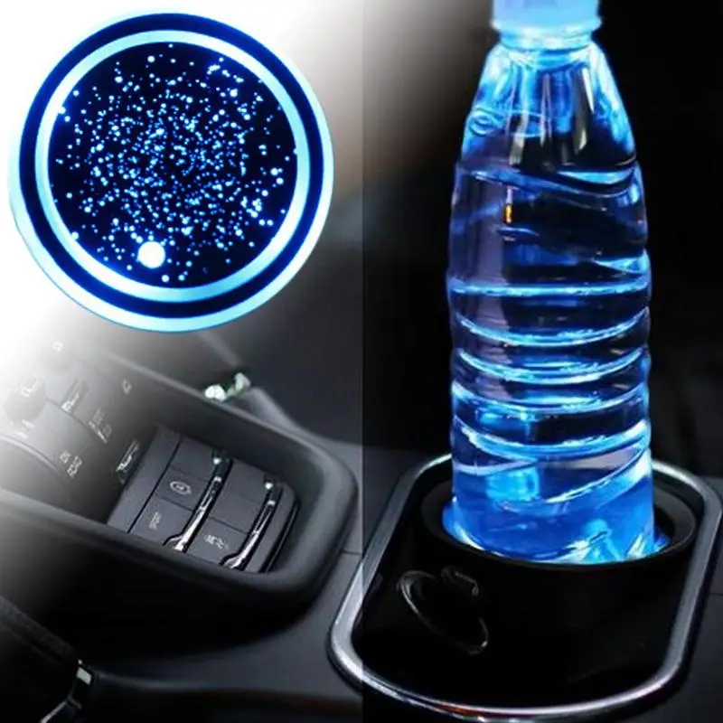 Car Cup Holder Mat Non-Slip Car Coaster Cup Mat LED Lighted Insert Coaster Cup Mat For Drink 7 Colors Changing For Caravan