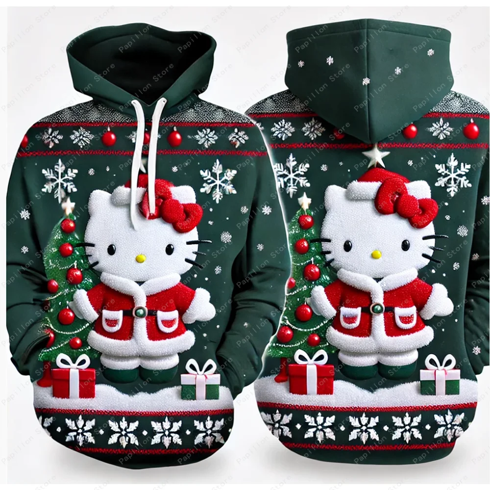 Hello Kitty Tree Friend Pullover Hoodie Women Santa Claus Tree Girls Tee Top Clothes Sweatshirts Hoodie Halloween Gift Christmas