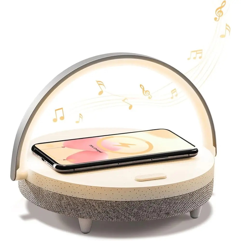4-in-1 Multifunction Bluetooth Speaker: Bedside Lamp, Wireless Charging, Dimmable Night Light, Phone Holder - Perfect for Birthd