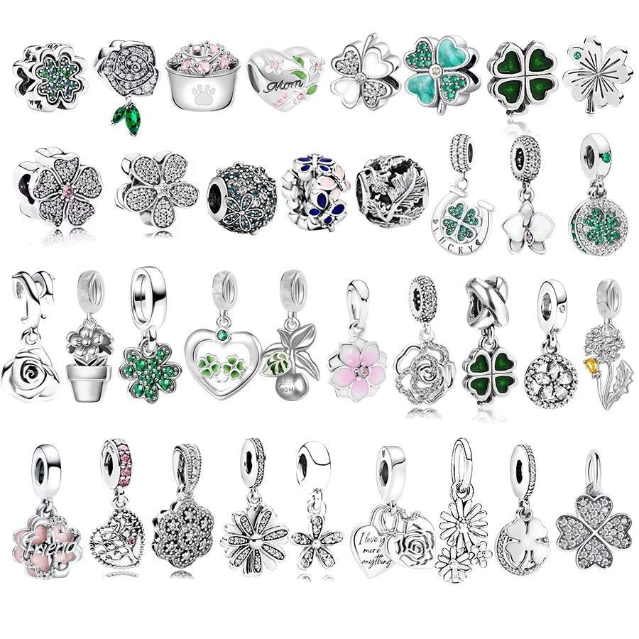 

Лидер продаж, посеребренные бусины Lucky Four-Leaf Clover, Palm Tree & Rose in Bloom, подходят для оригинального европейского браслета, ювелирного изделия, подарок