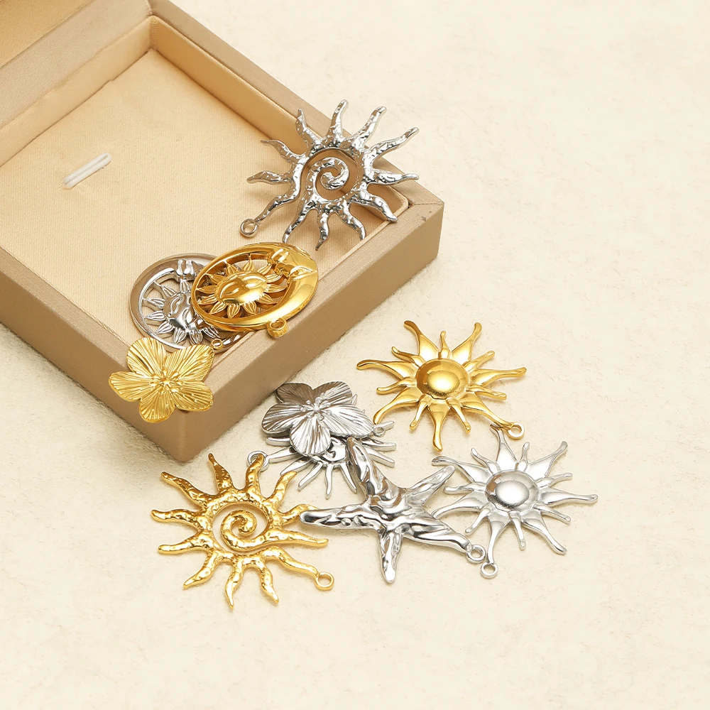 5Pcs Stainless Steel Multistyle Sun Charms Flower Pendants for DIY Retro Jewelry Making Handmade Necklace Earrings Findings Bulk image 6