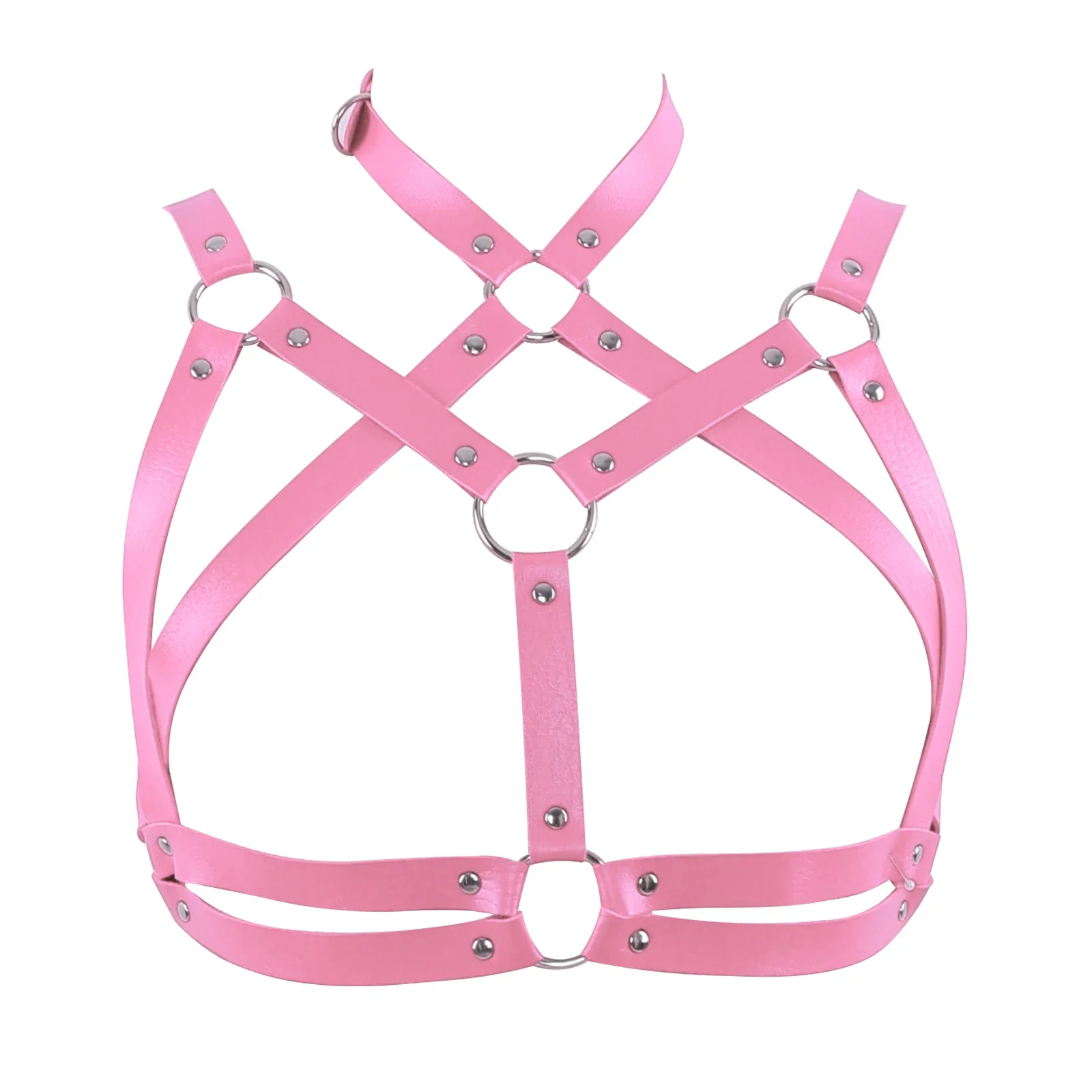 

Pu Leather Crop Top Body Cage Bra Women Rivet Rave Wear Bondage Adjustable Harness Open Chest Goth Sexy Lingerie Body Harness