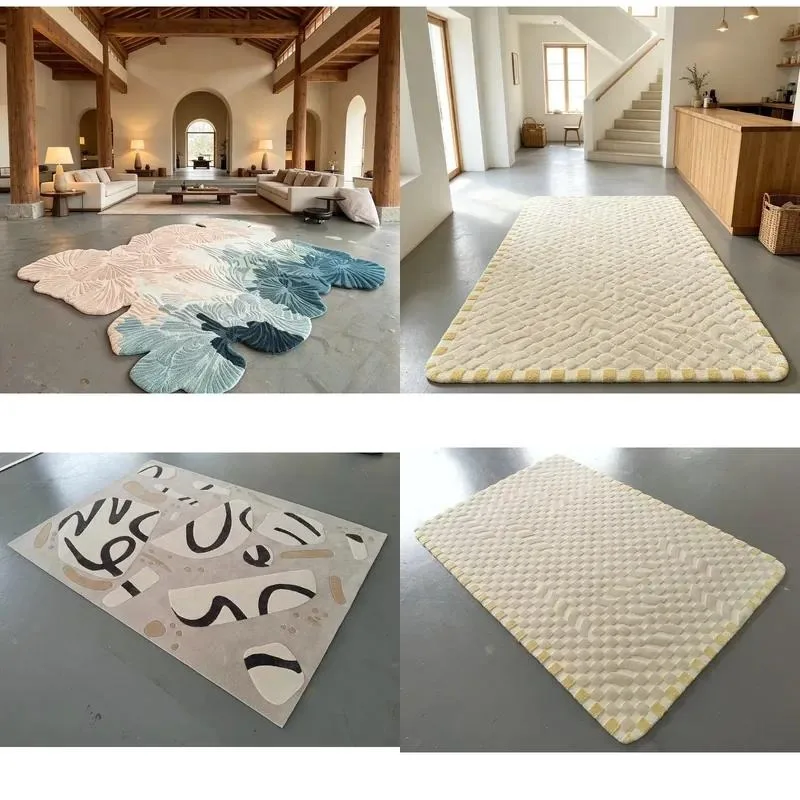 Modern Hand Woven Pure Wool Carpet Custom Unique Graffiti Geometric Pattern Rug