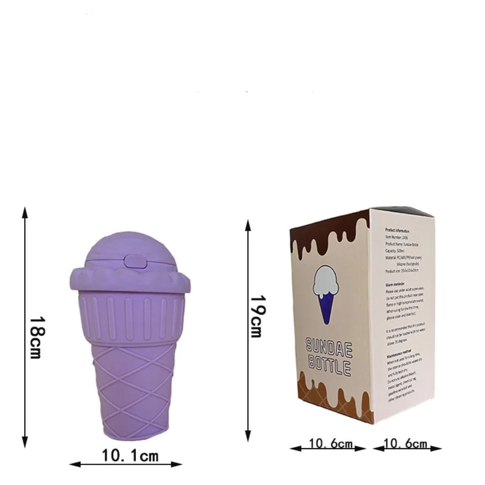 Ice Cream Shape Water Bottles, Alça ajustável com palha, Beber Cup, ao ar livre, Novo