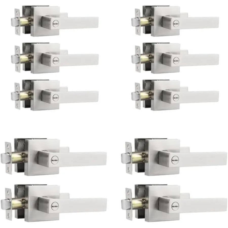 10 عبوات من أقفال أبواب النيكل الساتان لغرفة النوم والحمام وظيفة الخصوصية حزمة المقاول مجموعة أقفال مربعة على الطراز الحديث #1