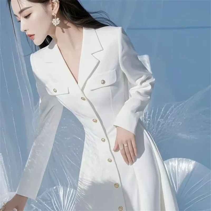 سليم موضة خندق معطف المرأة الجديدة ربيع الخريف سترة واقية معطف الإناث حزام أبيض السترة خمر قميص أبيض فستان للنساء