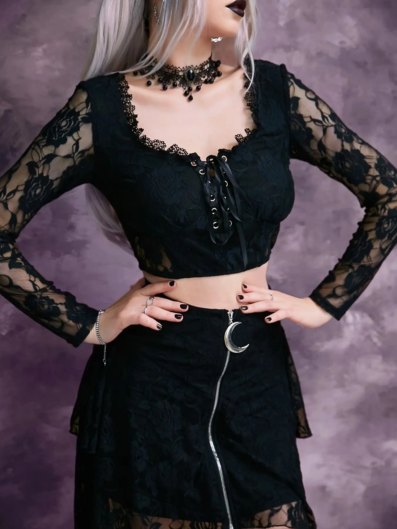 Goth Dark Mesh Patchwork Mall Gothic Aesthetic Blouses Lace Trim Grunge Punk Bandage Crop Tops Skinny Women Vneck Sexy Alt Shirt