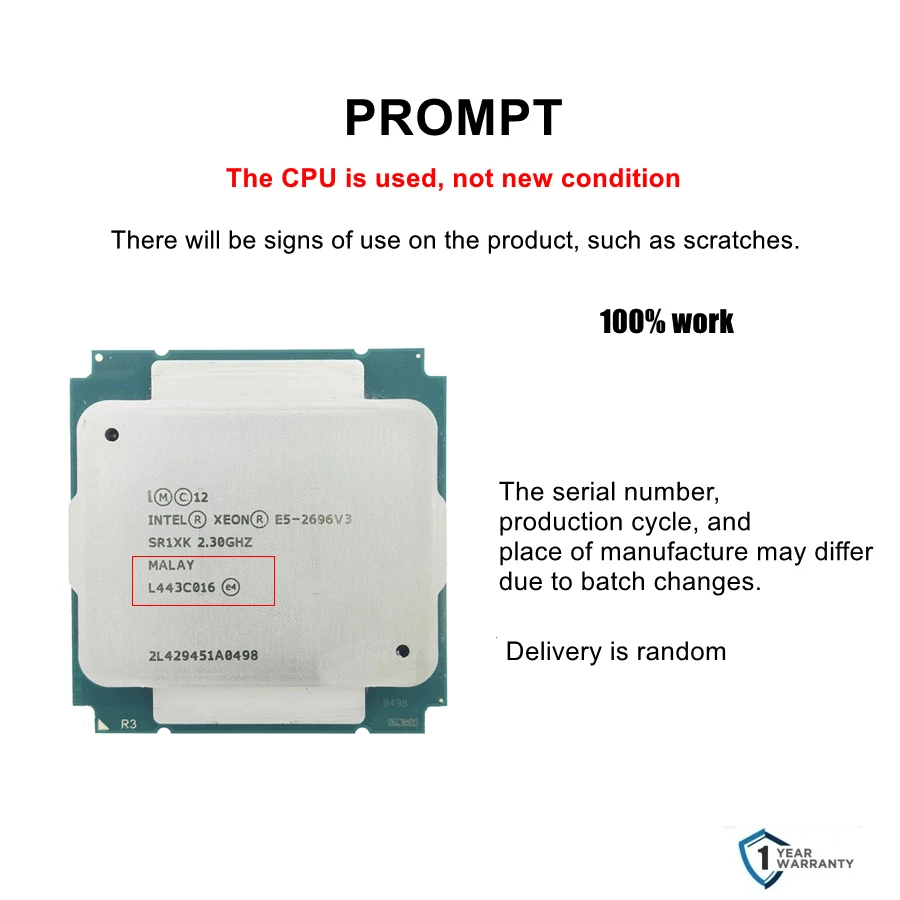 معالج Intel Xeon E5 2696 V3 2.3 جيجا هرتز 18 نواة 135 وات LGA 2011-3 2696V3 وحدة المعالجة المركزية للخادم