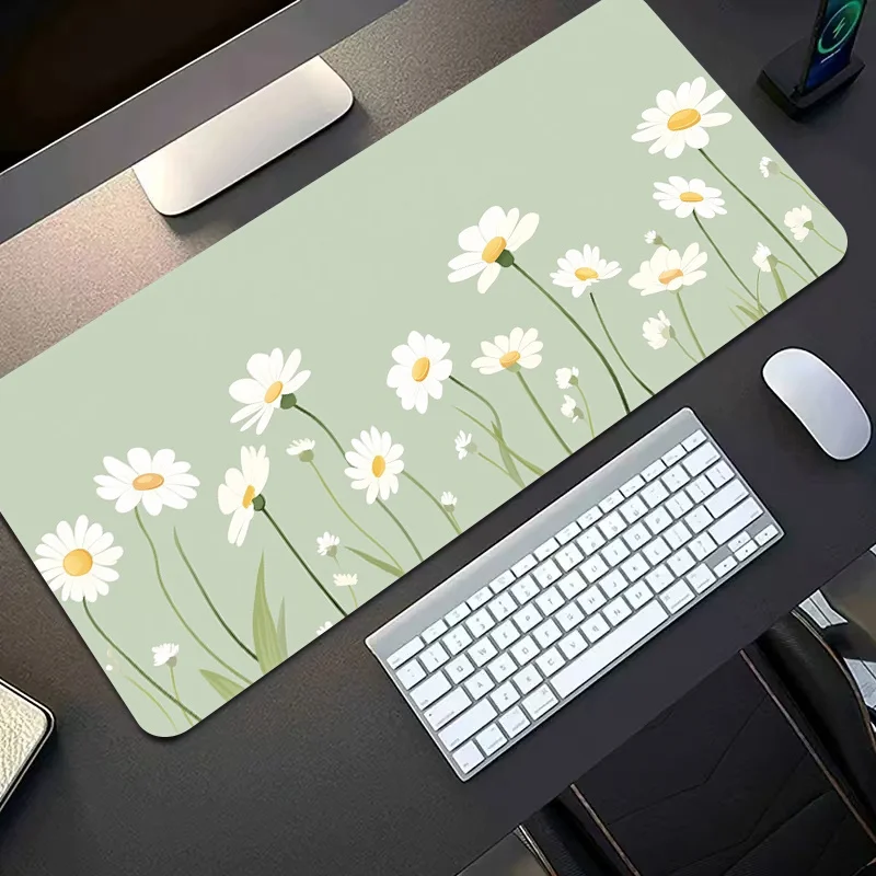 White Daisy Design Mouse Pad Large Rubber Base Anti-slip PC Desk Accessories Mousepad for Office & Gamer Keyboard Mats Decor Mat