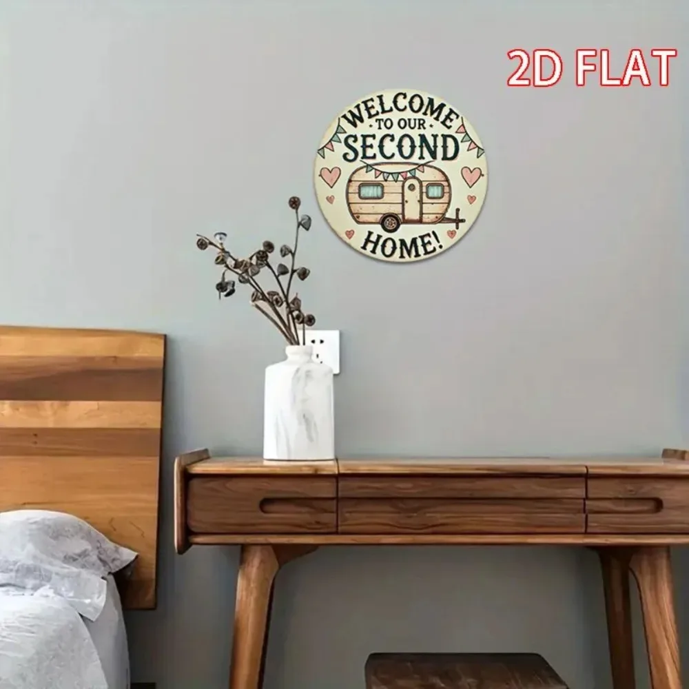 우리의 두 번째 집에 오신 것을 환영합니다! 캠퍼 일러스트레이션, 하트 및 깃발 디자인, 차고 벽 예술 |   빈티지 캠퍼 디자인 |