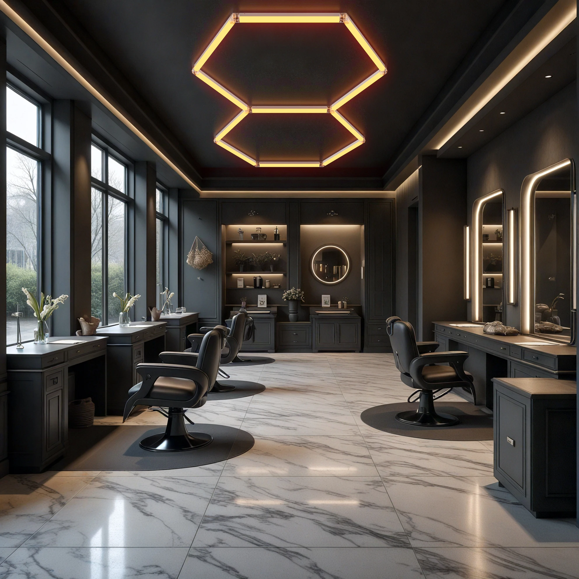 Color-temperature Adjustable Honeycomb Light 3000K/4500K/6000K Hexagon LED Lights for Barber Shop