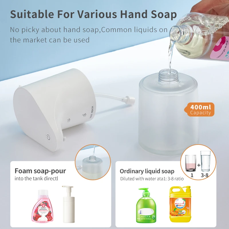 New Wall Mounted Automatic Soap Dispenser Foam Smart Hand Washing Machine 400ml Liquid Rechargeable Bathroom Induction Sensor