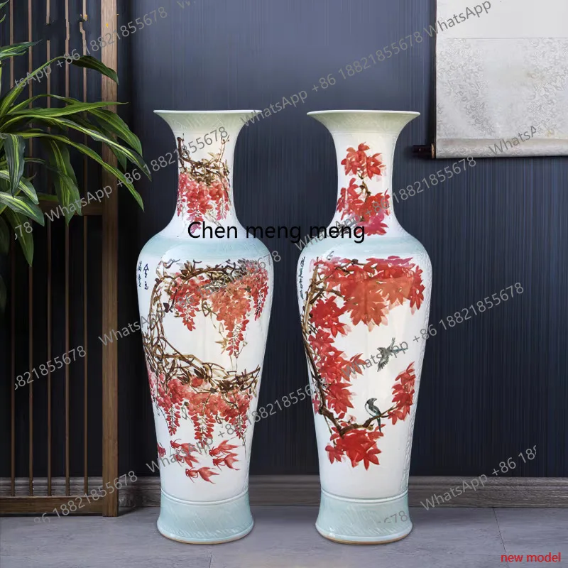 H178Ceramic floor-to-ceiling large vase hand-painted, water source far-flowing, ornaments, gifts, decoration