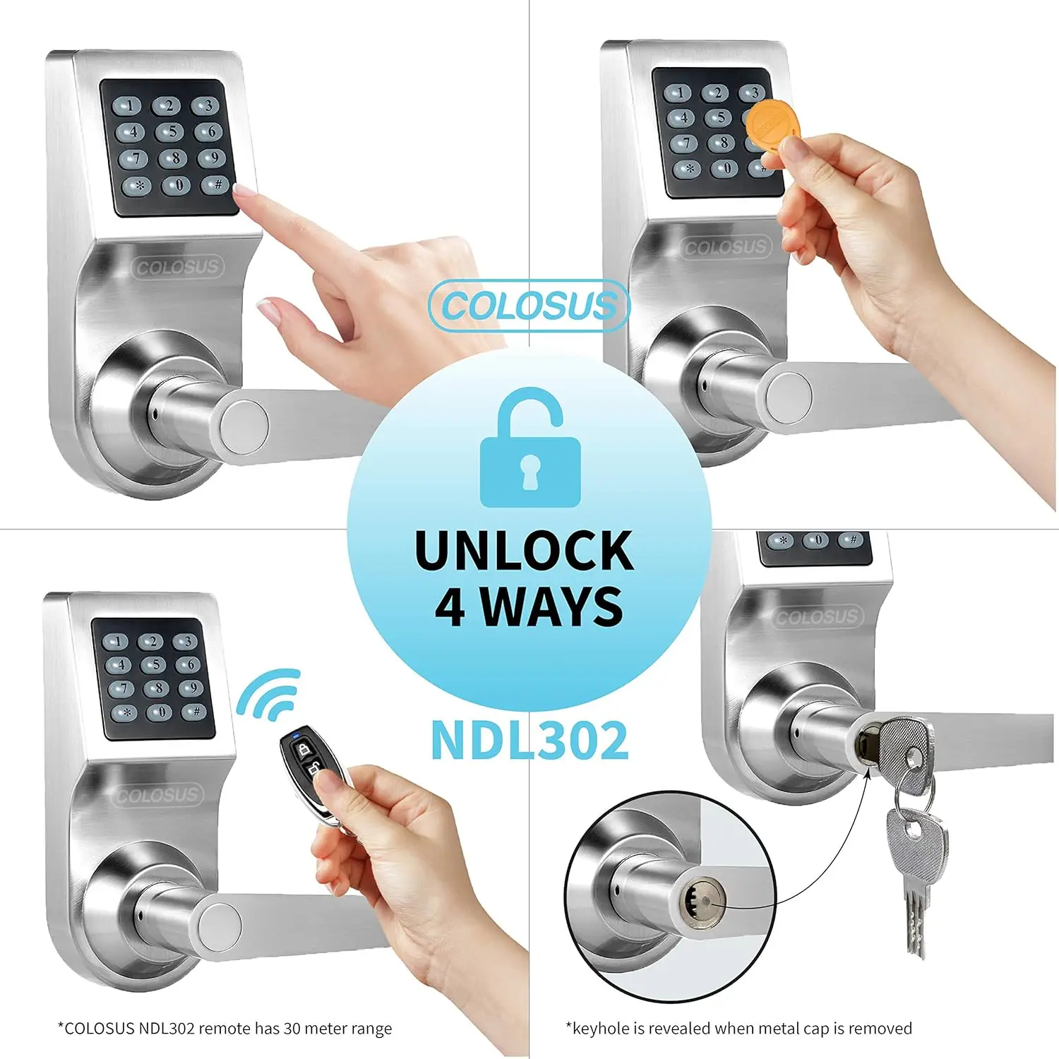 Colosus NDL302 Keyless Electronic Digital Smart Door Lock, Keypad. Smartcode Security, Grant & Control Access(Silver,4 Key Fobs)