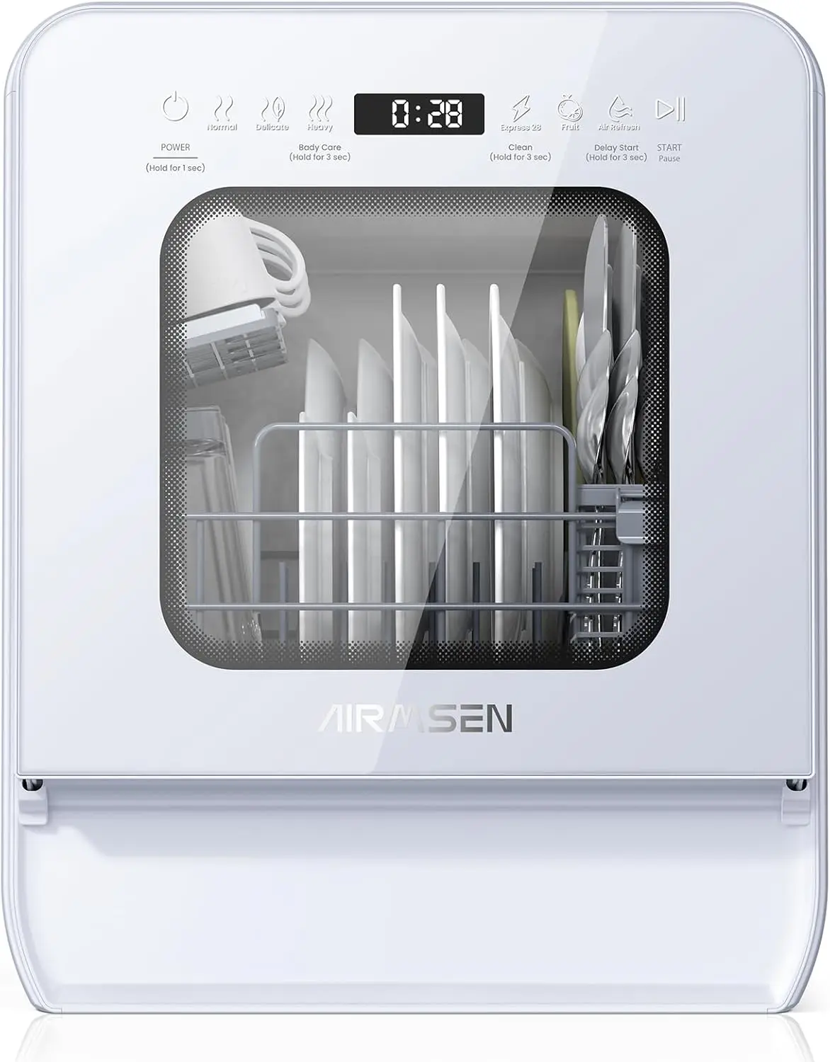 Dishwasher with 5L Water Tank, Mini Dishwasher with 14.6” Ultra-Narrow Design, 9 Programs, 24H Delay Start & 360° Dual Spray, No