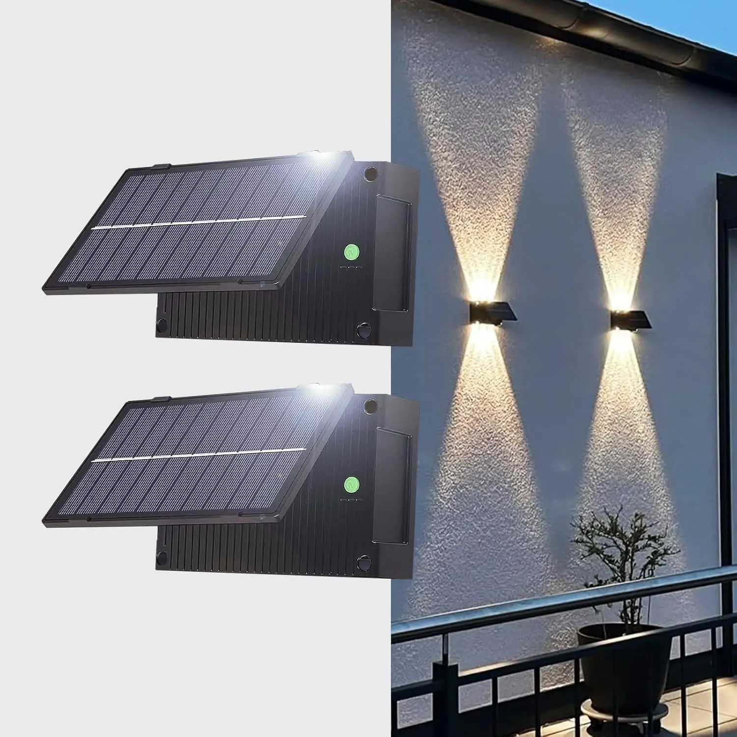 

Solar Wall Lights Outdoor 2-Way Up and Down Warm White 3000K Fence Sconce IP65 Waterproof Dusk to Dawn Lamps for Patio Garden