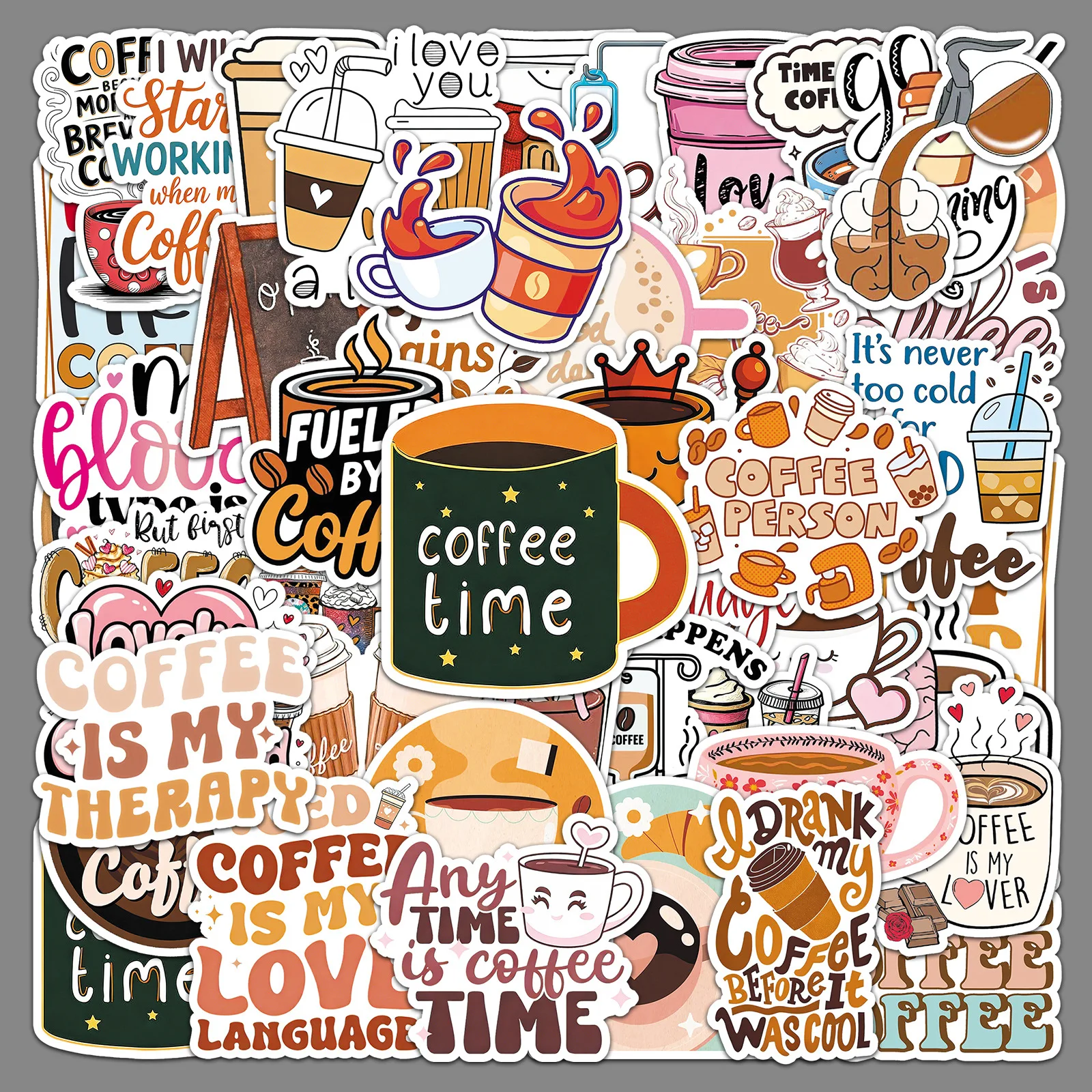 50 Coffee INS Graffiti Stickers Waterproof English Korean Small Fresh Painted Refrigerator Notebook Stationery Stickers