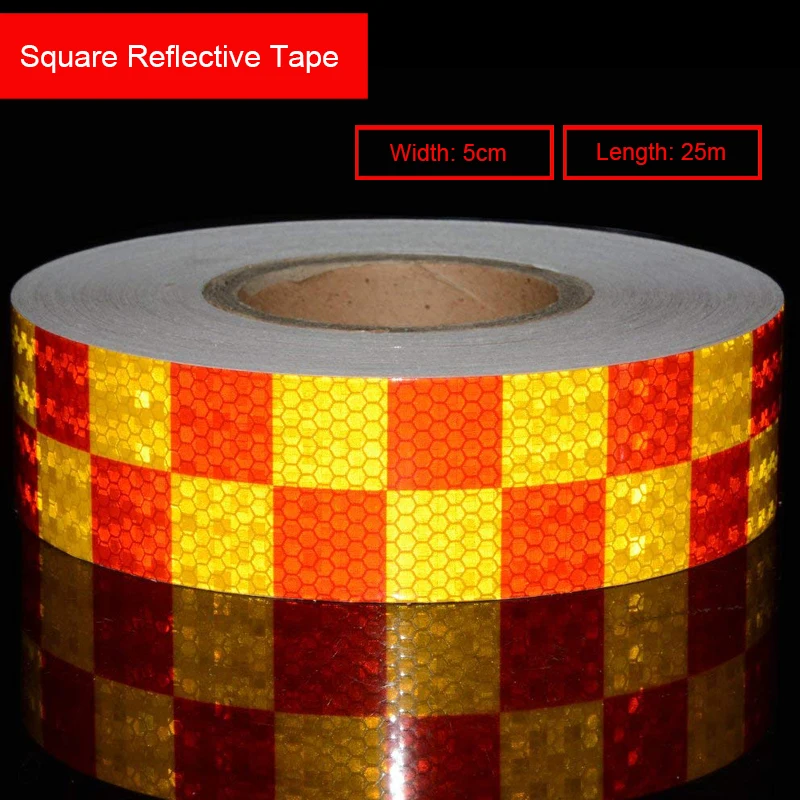 5CMX25M/Roll Square Marking Truck Car Reflective Safety Warning Conspicuity Sticker Tape Water-resistant High Stickiness