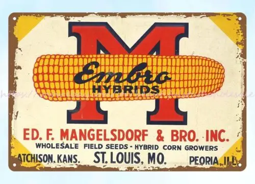 dorm roomed retro wall art Embro Hybrids barn farm seed corn metal tin sign