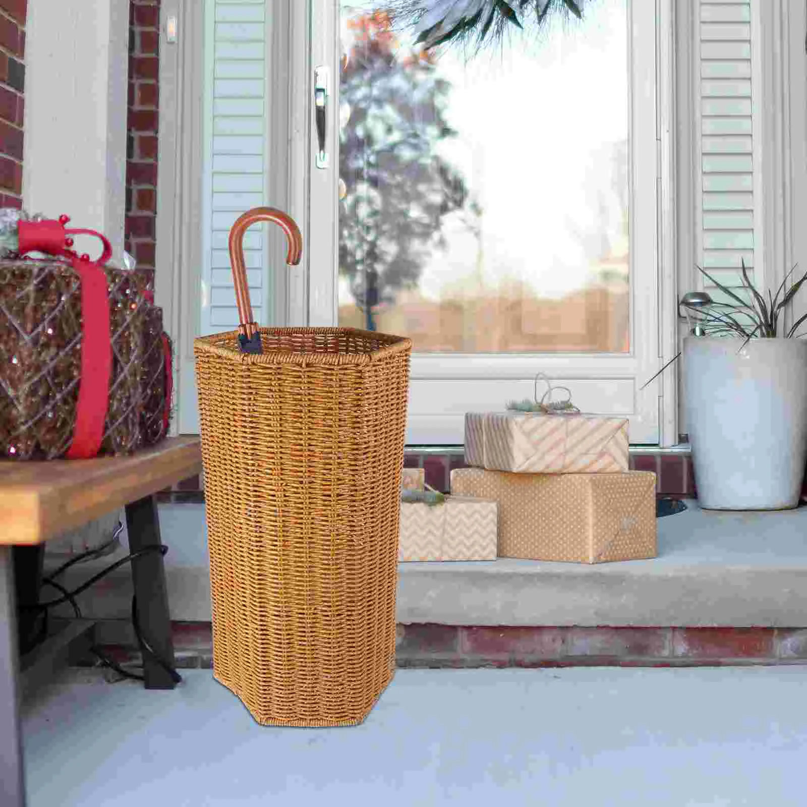 Imitation Rattan Umbrella Stand Bucket Home Storage Basket Indoor Stands for Entryway Holder Artificial Folding Walking Stick