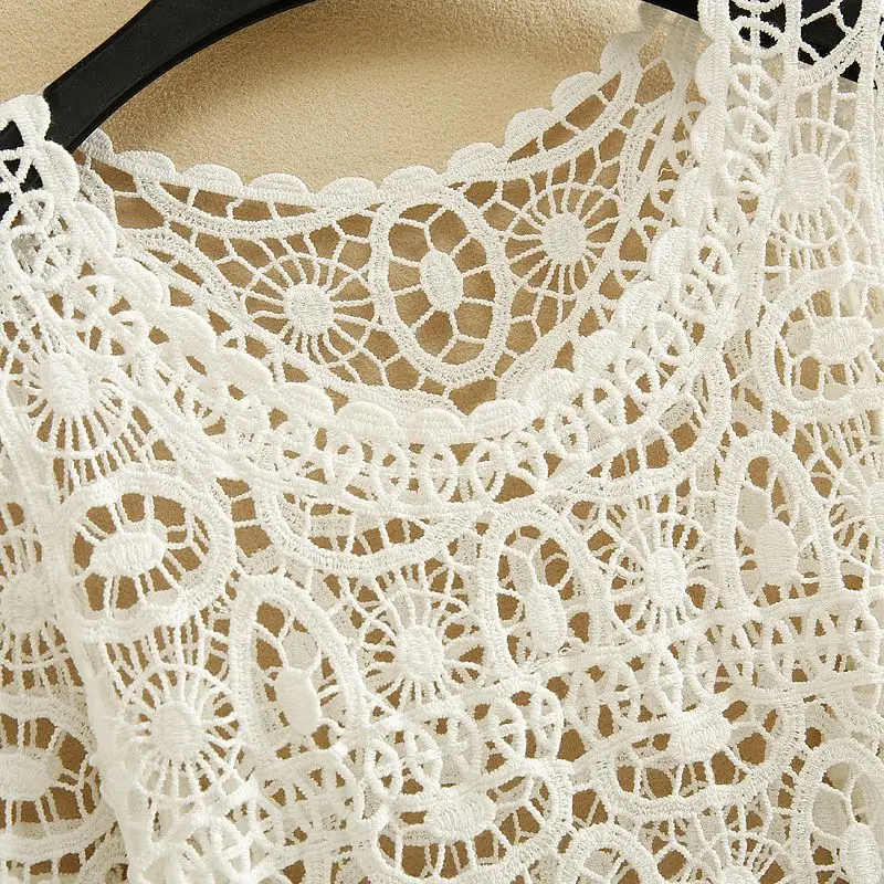 Summer Knitted Cardigan Women Hollow Out Cardigans Female Crochet Top Lace Blouse Short Sleeve Oversized Knitted Sweater Q261