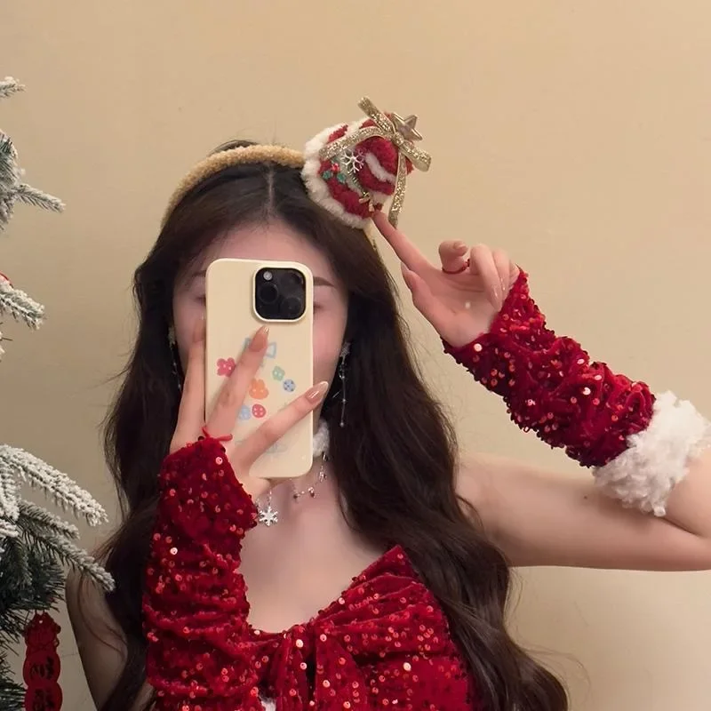 

Christmas Plush Headband Gift Christmas Tree Headwear Party Dress Up Cosplay Girls Christmas Decoration Cute Hair Accessories