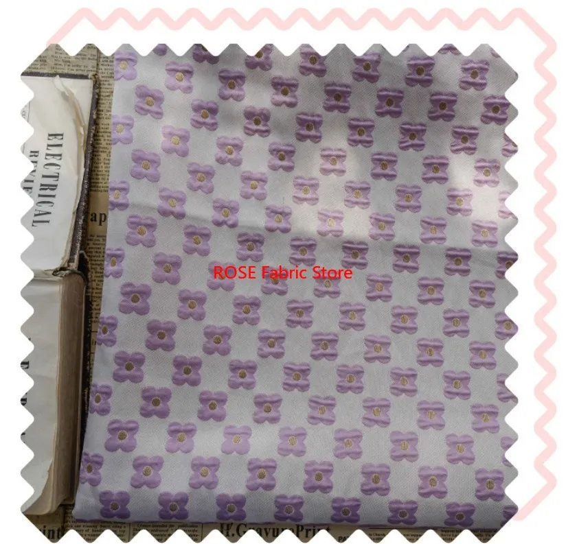 1 meter Purple Four Leaf Flower Embossed Yarn Dyed Jacquard Fabric Spring Autumn Women's Simple Dress Diy Sewing Fabric
