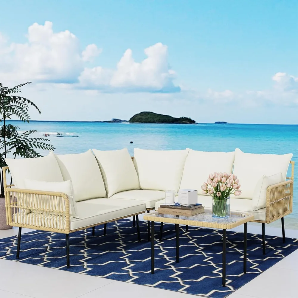 

Patio Furniture Set, Outdoor All-Weather Rattan Patio Sectional Couch Set, Boho Outdoor Sofa Set with Water Resistant Th