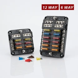 Auto Marine Auto 12V 32V Plastic Deksel Zekeringkast Houder 12 6 Way 100a Circuit Zekering Blok M5 Met Waarschuwing Led Licht