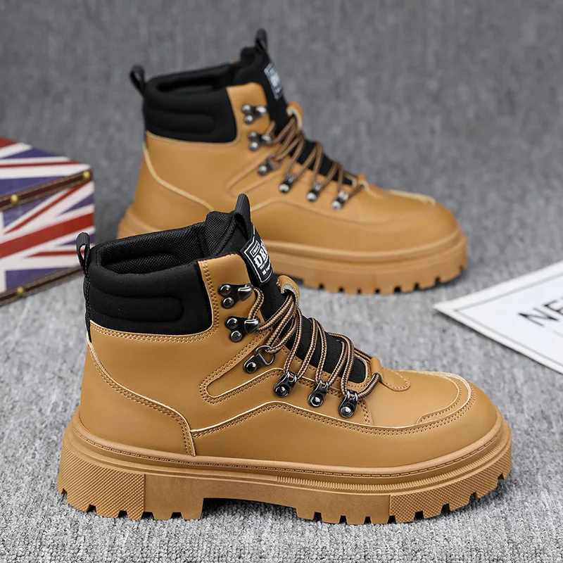 Men's autumn and winter British-style high-top fashionable leather work boots are versatile and comfortable