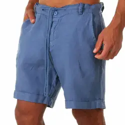 Pantalones cortos de lino para hombre, Shorts de algodón para playa, holgados, sólidos, ocio salvaje, Verano