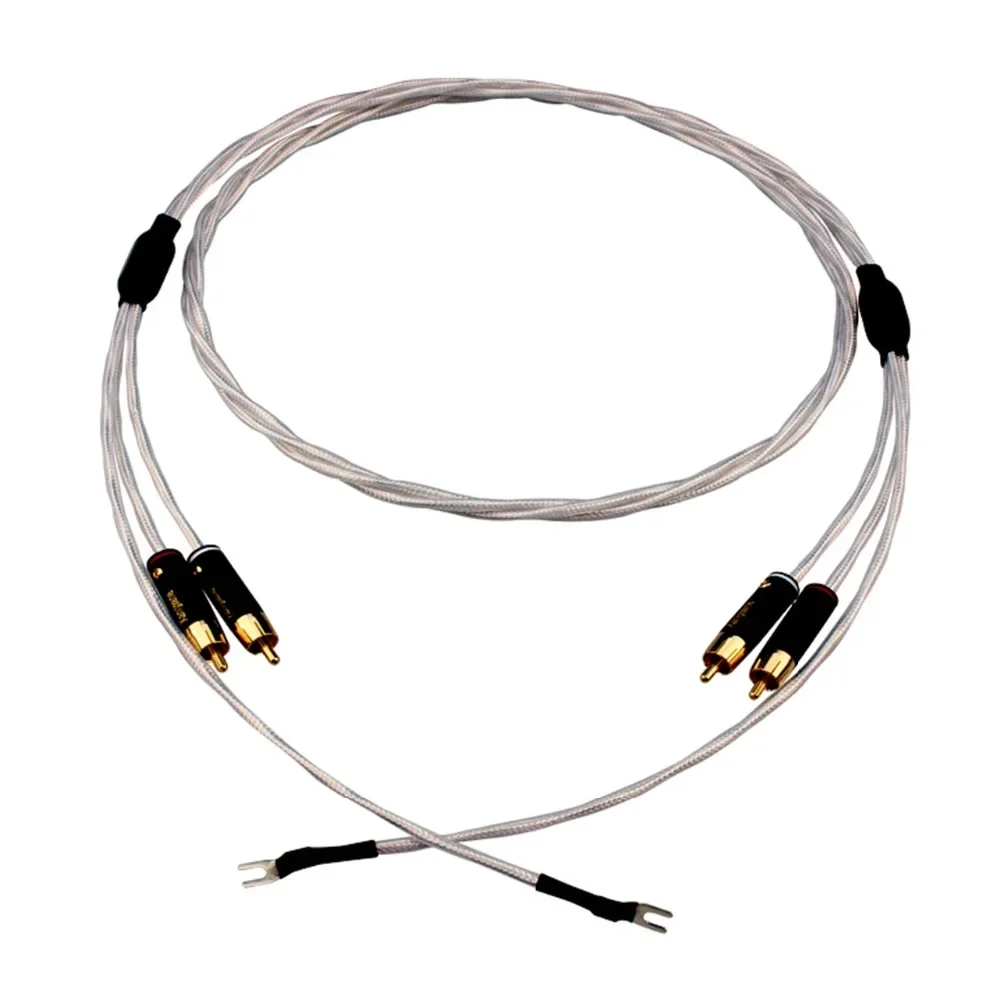 New HIFI  7N OFC 2RCA Male to Male Silver-Plated Shielded Sire Vinyl LP Tonearm Cable Fever Sing and Replay Audio Cable