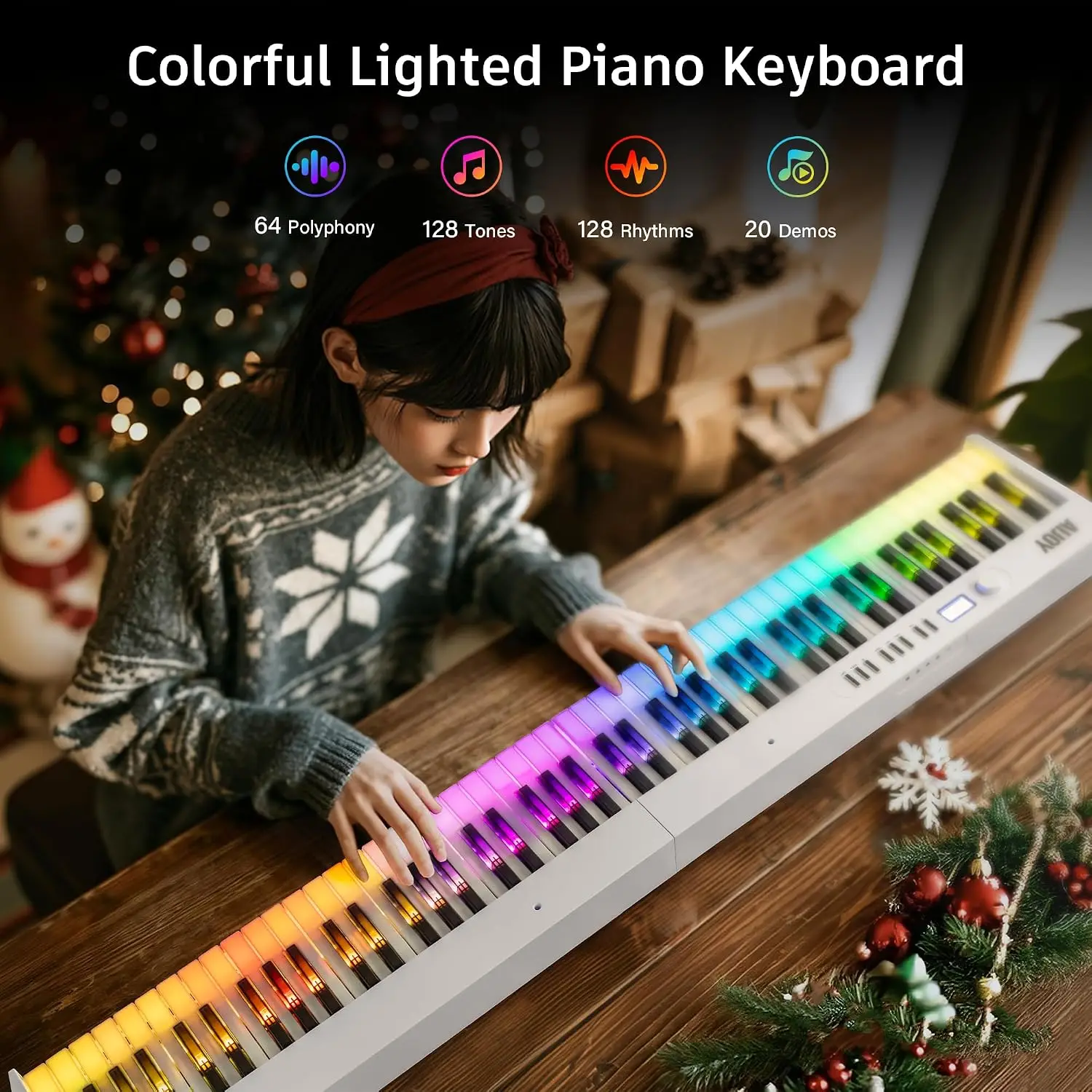 Foldable 88-Key Piano Keyboard with Illuminated Semi-Weighted Keys