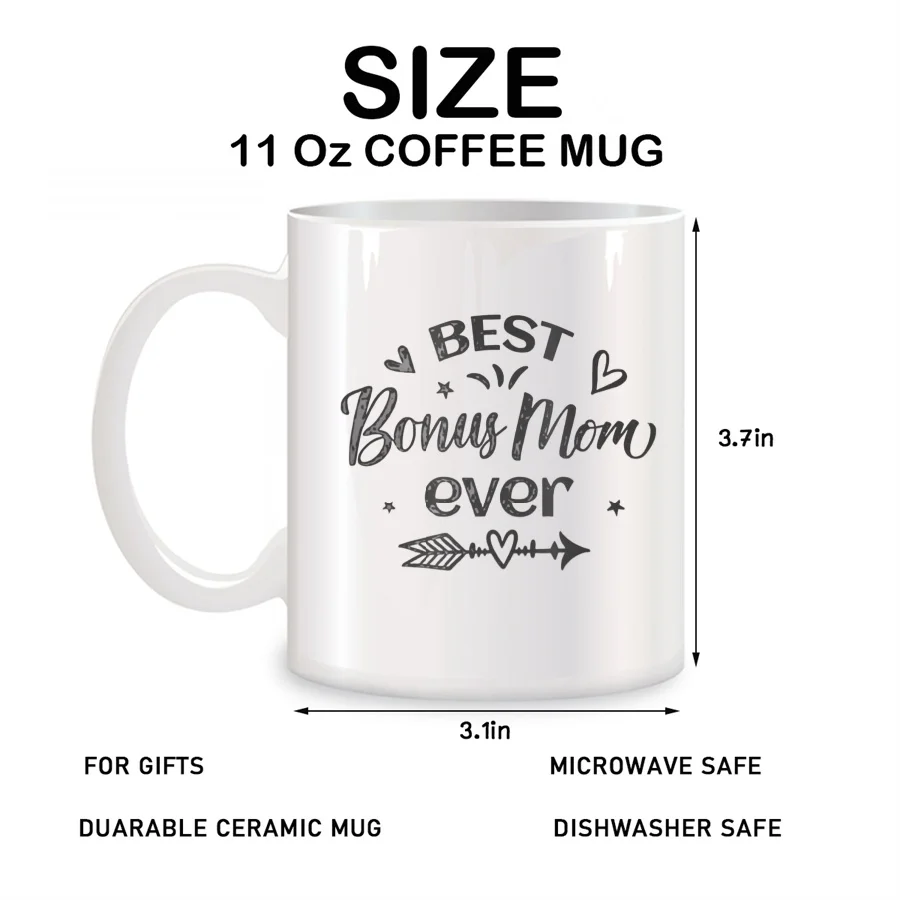 Bonus Mom Mugs For Bonus Mom Step Mom Mothers Day Birthday Novelty Coffee Ceramic Tea Cups White 11 oz