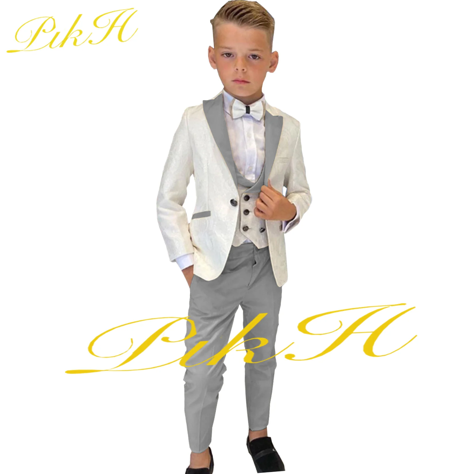 Suit for Boys Wedding Tuxedo Royal Blue 3 Piece Floral Jacket Pants Vest Kids Blazer Set Slim Fit Tailored Outfit