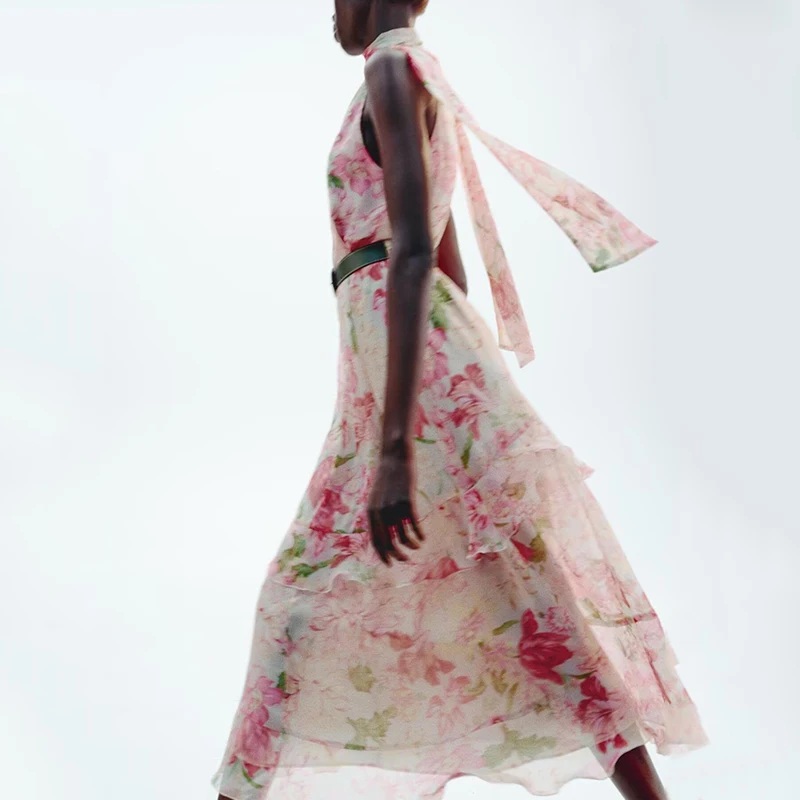 2025 verão nova faion feminino dr em camadas impressão decorativa maxi saia única peça de fibra de poliéster 00% feminino dr