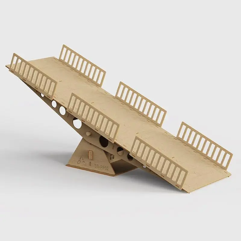 Wooden RC Crawler Bridge and Runway Set, Off-Road Obstacle Course for Axial SCX30 Size 60*18.5*26.2CM  【Seesaw】