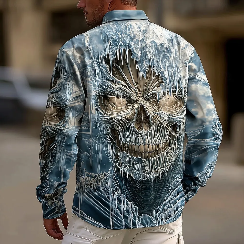 

Halloween Costumes Men's Skulls Shirt Button Up Shirt Long Sleeve Casual Outdoor Vacation Daily Fall 3D Print Collared Shirts