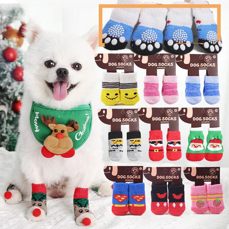 4pcs/Set Dog Shoes For Small Dogs Anti Slip Cat Socks For Cat Cute Dog Socks Pet Chihuahua Dog Clothes Christmas Dog Accessories