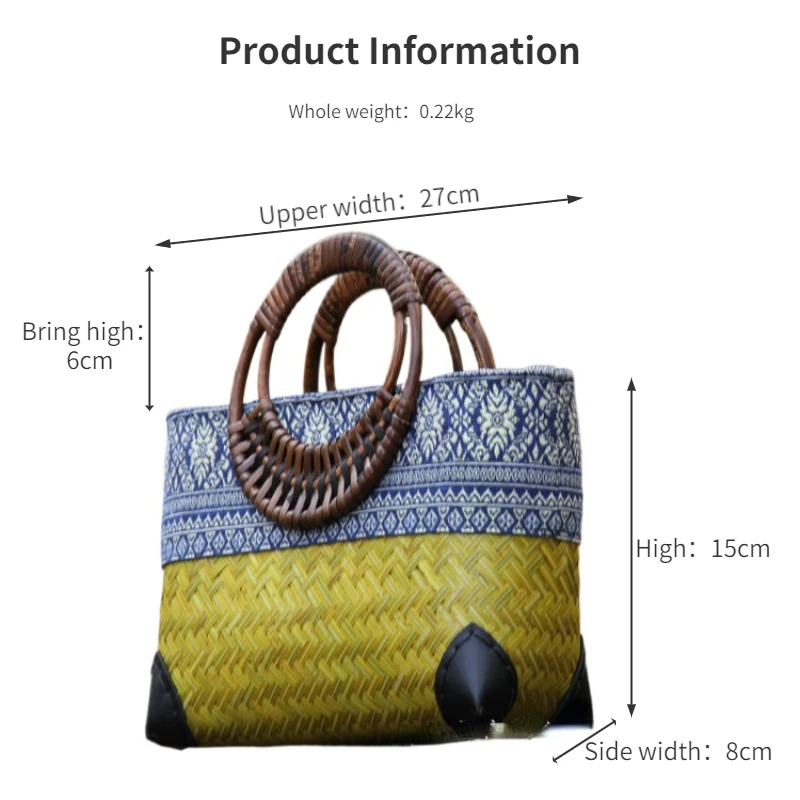 Summer Trendy Retro Handmade Bamboo Woven Handbag Environmental Protection Women\'s Woven Bag Beach Travel Bamboo Woven Handbag