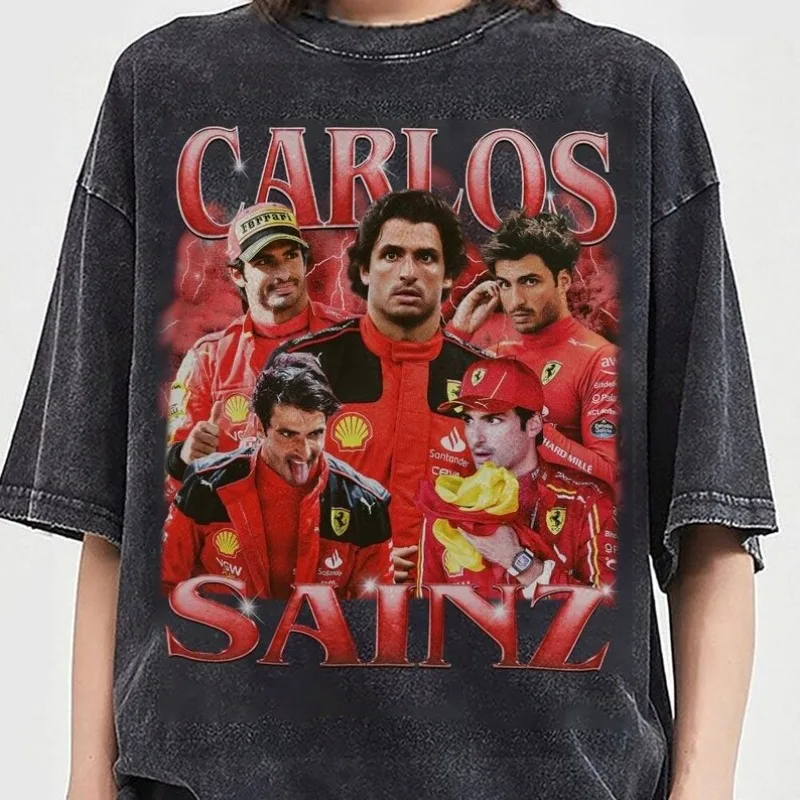

Hot Selling Summer Motorcycle Neutral Pattern Carlos Sainz Daily Shirt Breathable Quick Drying Sports Oversized Round Neck Top
